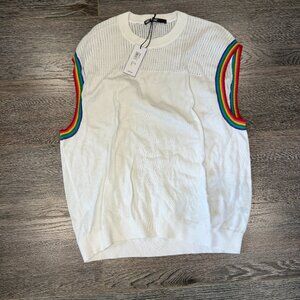 Mr Turk Men Muscle Shirt White Rainbow Appliqué Size XL New With Tags